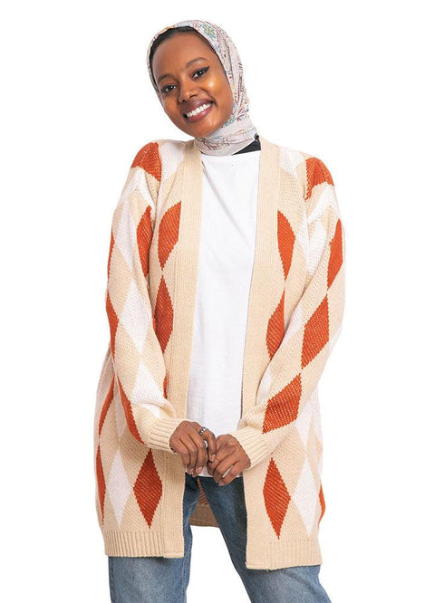 Beige Rhombus Cardigan - Khotwh