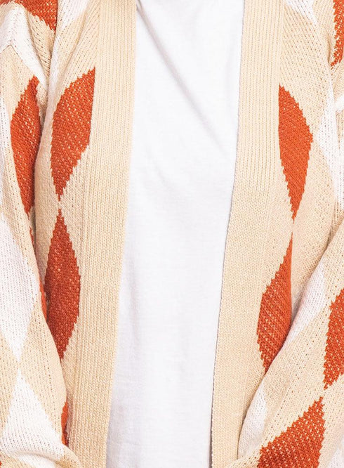 Beige Rhombus Cardigan - Khotwh
