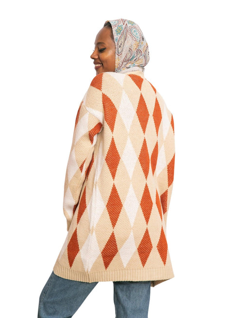 Beige Rhombus Cardigan - Khotwh