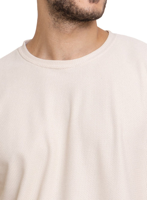 Beige Rhombus Over Size Round T-Shirt - Khotwh
