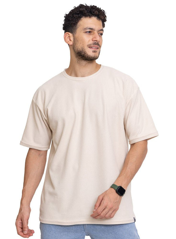 Beige Rhombus Over Size Round T-Shirt - Khotwh