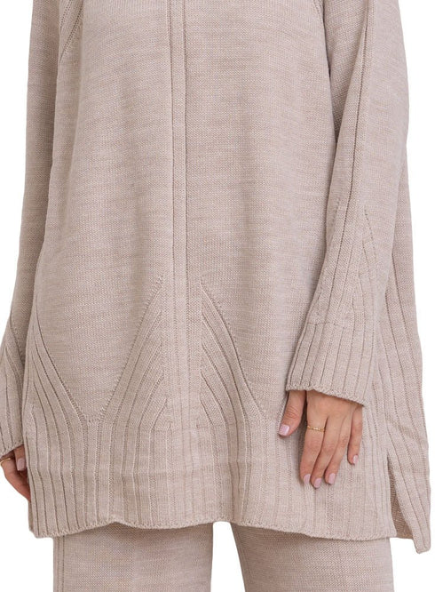 Beige Ribbed Knit Suit - Khotwh