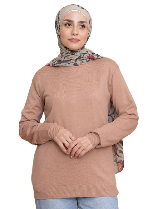 Beige Round Knit Pullover - Khotwh