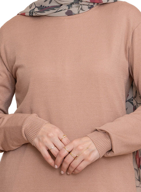 Beige Round Knit Pullover - Khotwh