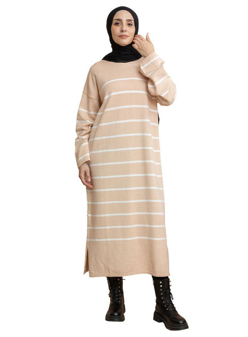 Beige Short - Striped Dress - Khotwh