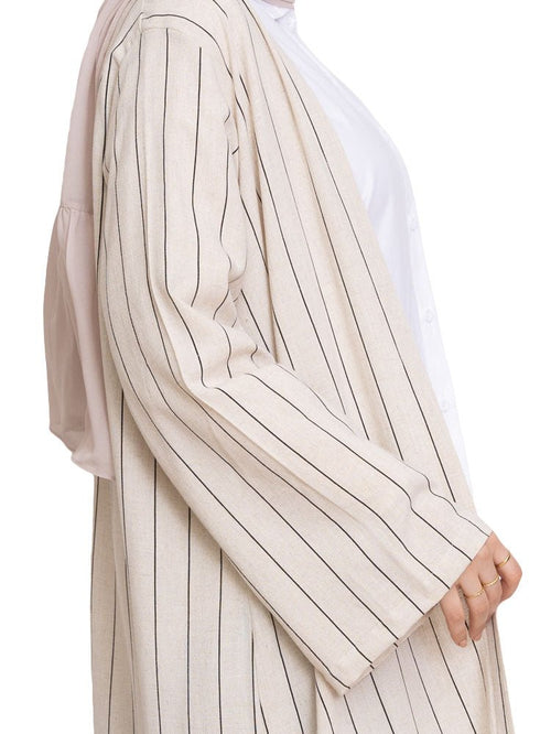 Beige Striped Kimono - Khotwh