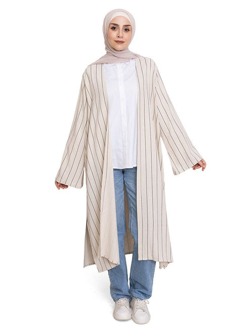 Beige Striped Kimono - Khotwh