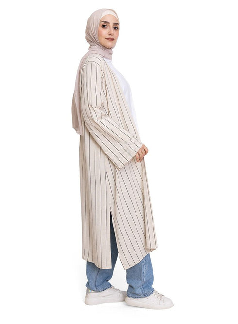 Beige Striped Kimono - Khotwh