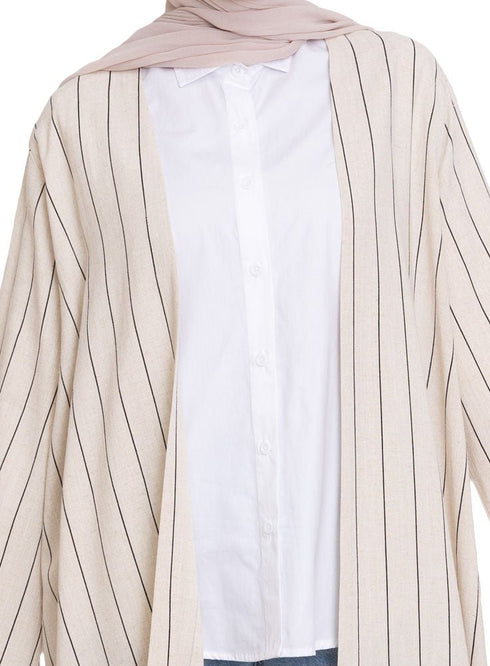 Beige Striped Kimono - Khotwh