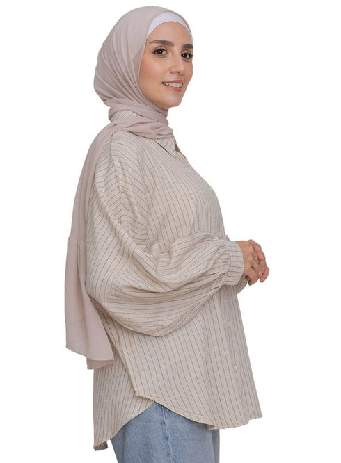 Beige Striped Linen Shirt - Khotwh