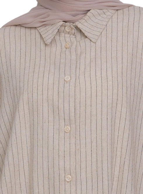 Beige Striped Linen Shirt - Khotwh