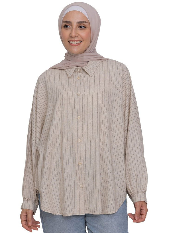 Beige Striped Linen Shirt - Khotwh
