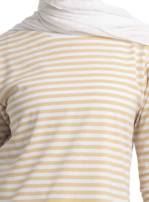 Beige Striped Long - Sleeve - Khotwh