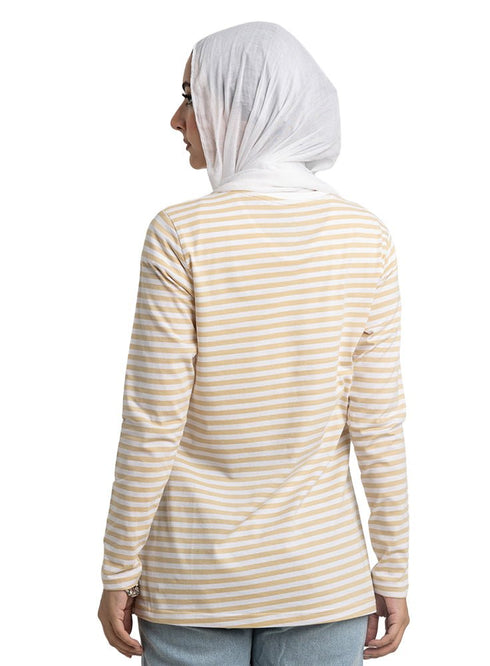 Beige Striped Long - Sleeve - Khotwh