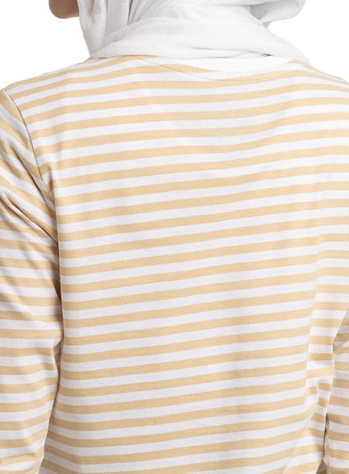 Beige Striped Long - Sleeve - Khotwh