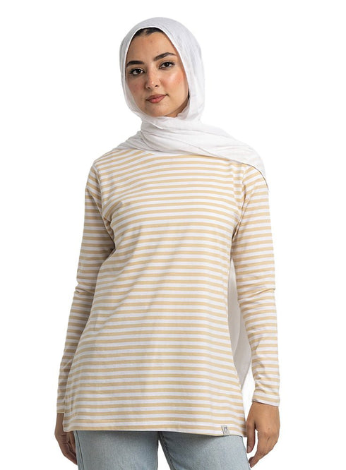 Beige Striped Long - Sleeve - Khotwh