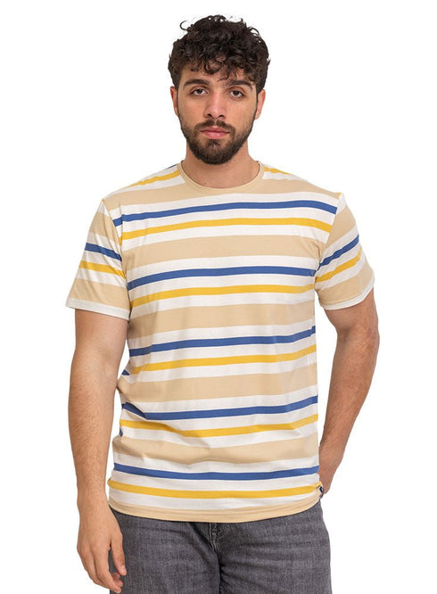 Beige Striped Round T-shirt - Khotwh
