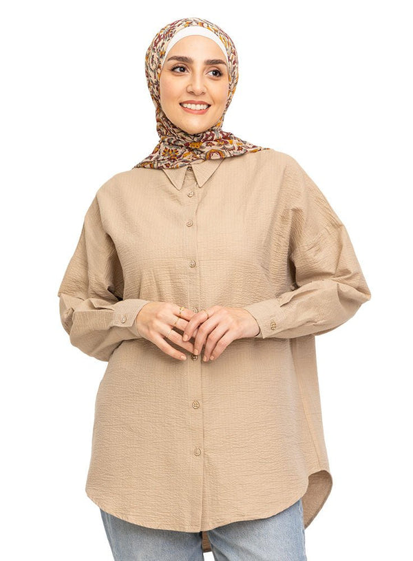 Beige Stripped Over - Size Shirt - Khotwh