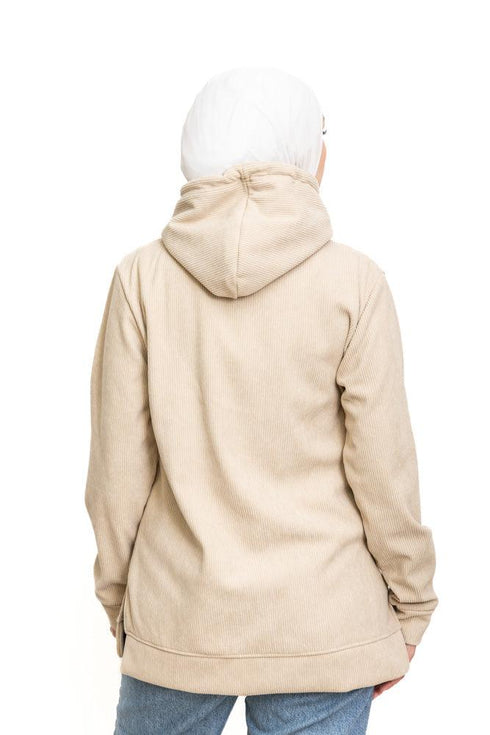 Beige Velvet Hoodie Vent - Khotwh