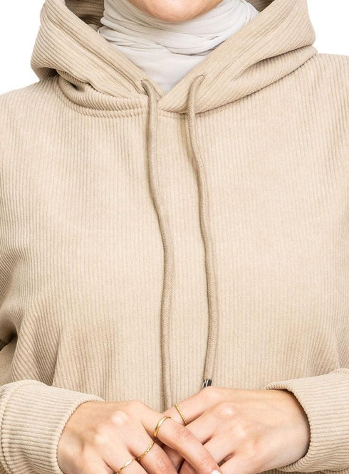 Beige Velvet Hoodie Vent - Khotwh