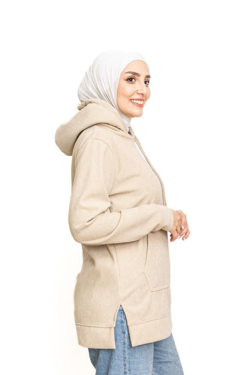Beige Velvet Hoodie Vent - Khotwh