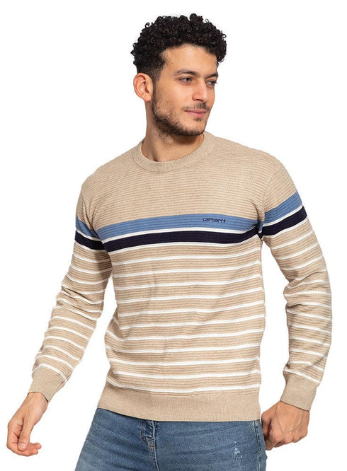 Beige Wide Striped Pullover - Khotwh