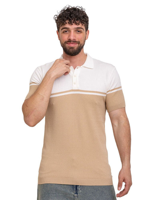 Beige*white Design 01009Knit Polo Neck - T-Shirt - Khotwh