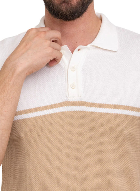 Beige*white Design 01009Knit Polo Neck - T-Shirt - Khotwh