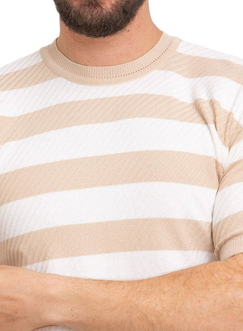 Beige*white Design 01015Knit S - Round T-Shirt - Khotwh