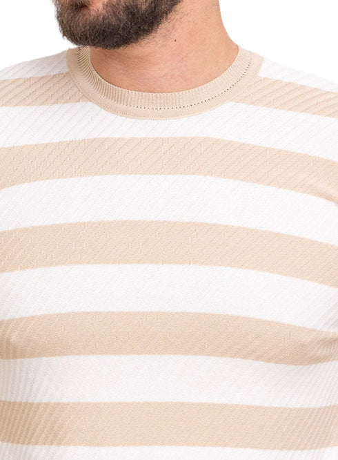 Beige*white Design 01015Knit S - Round T-Shirt - Khotwh