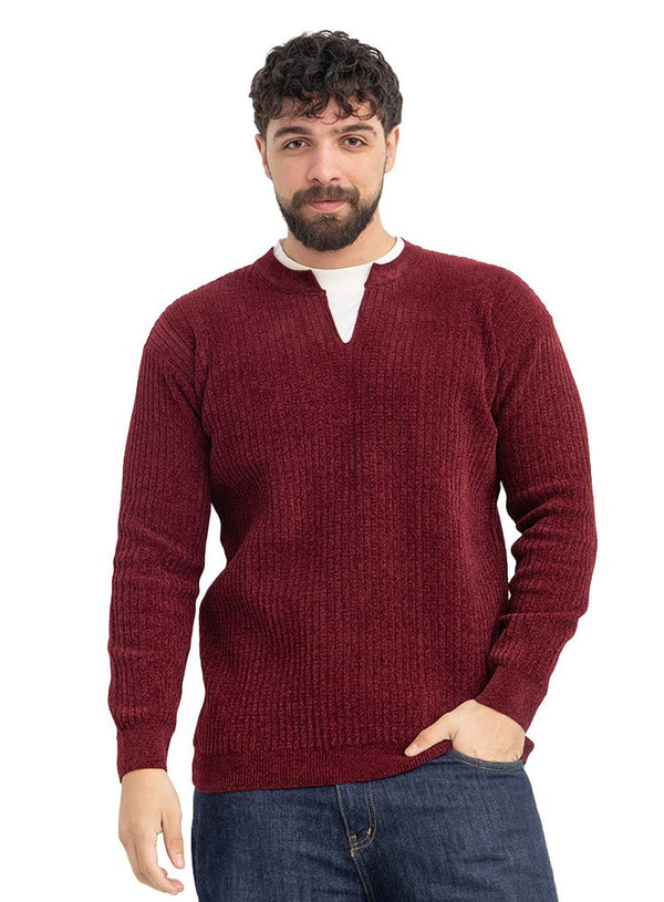 Bergundy Double-Layerd Round Pullover - Khotwh