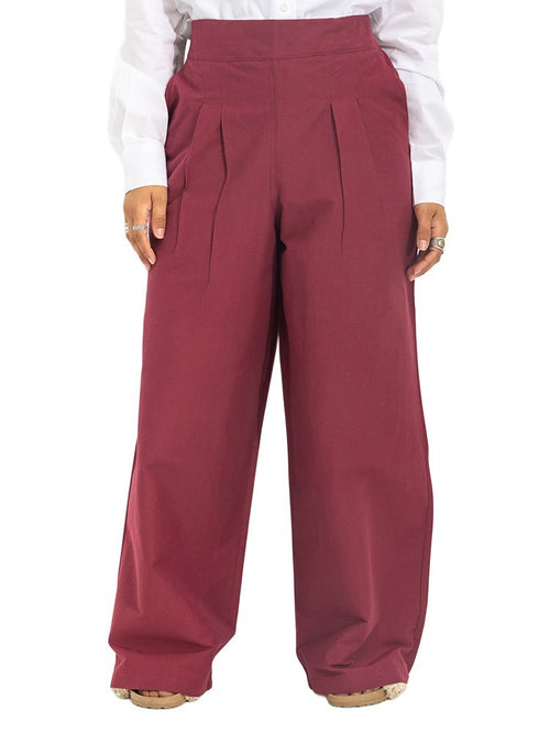 Bergundy Poplin Wide Leg Pants - Khotwh