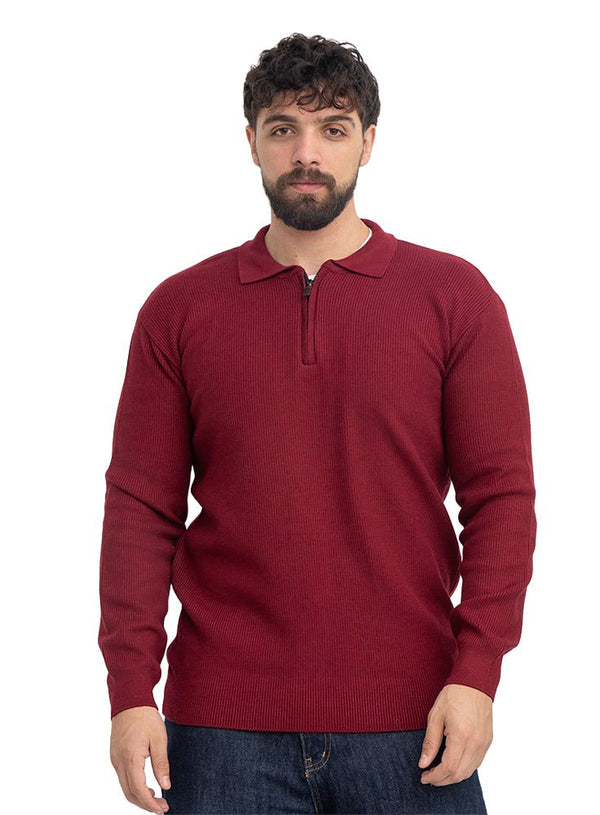 Bergundy Quarter Zipper Pullover - Khotwh