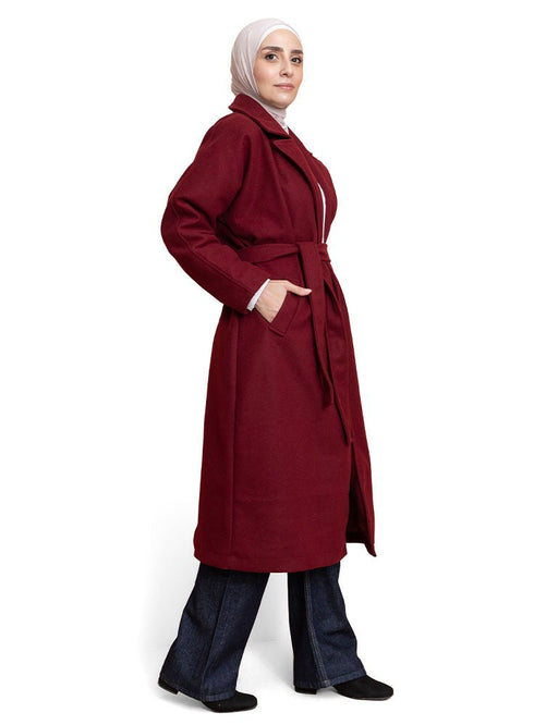 Bergundy RD - Long Feather Coat - Khotwh