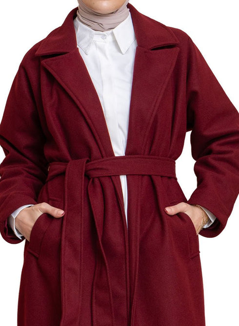 Bergundy RD - Long Feather Coat - Khotwh