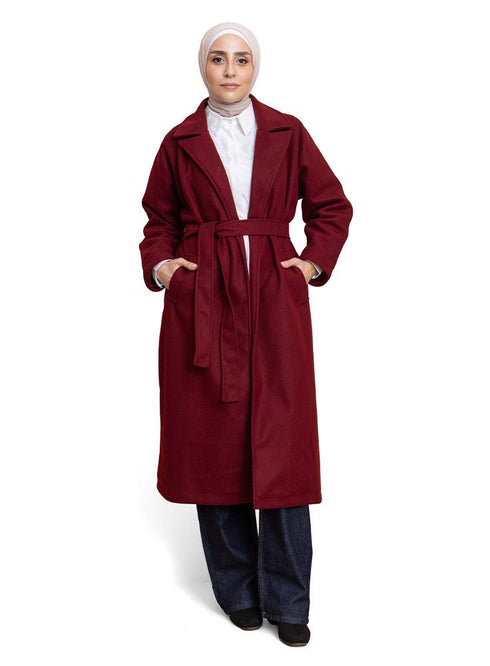 Bergundy RD - Long Feather Coat - Khotwh