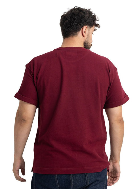 Bergundy UpSide Sleeve -Crunchy-Oversize Round T-Shirt - Khotwh