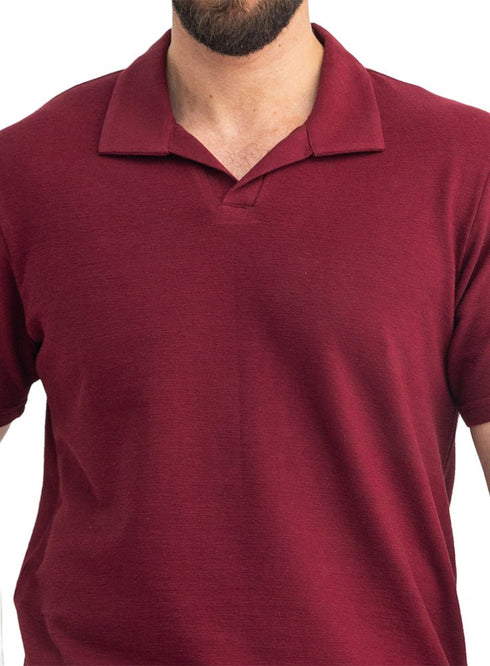 Bergundy V-Neck Crunchy-Oversize T-Shirt - Khotwh