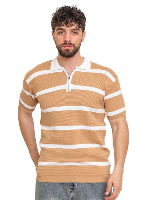 Biscuit Design 01020Knit Polo Neck Zipper - T-Shirt - Khotwh