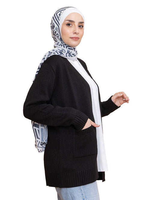Black Basic Pocket Cardigan - Khotwh
