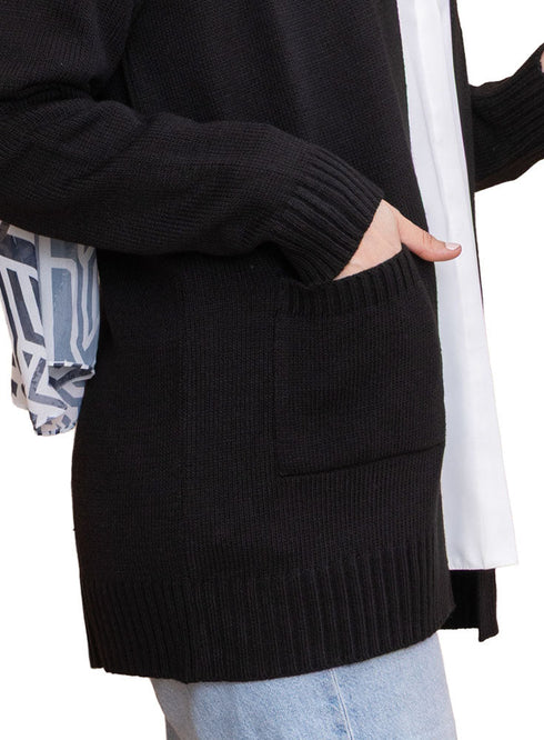 Black Basic Pocket Cardigan - Khotwh