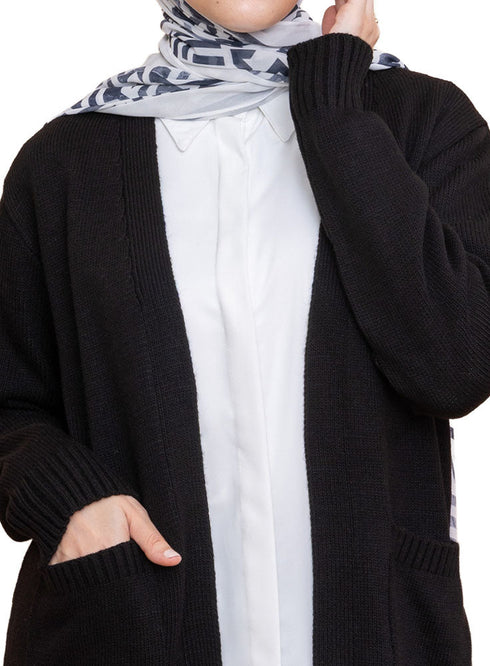 Black Basic Pocket Cardigan - Khotwh