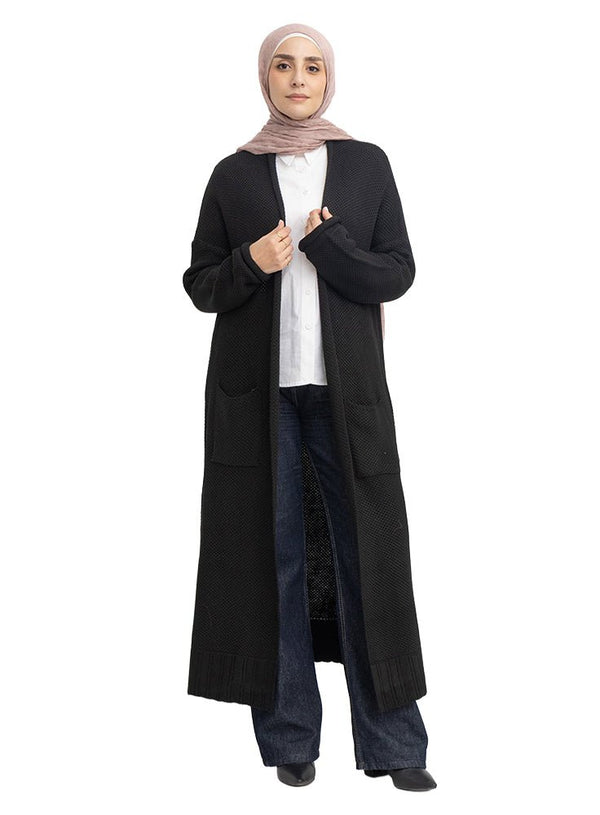 Black Cell-knitted-Long Cardigan - Khotwh