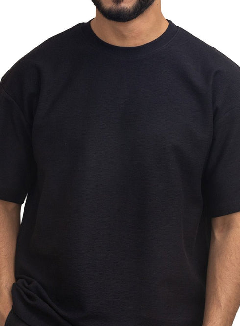 Black Crunchy - Oversize Round T-Shirt - Khotwh