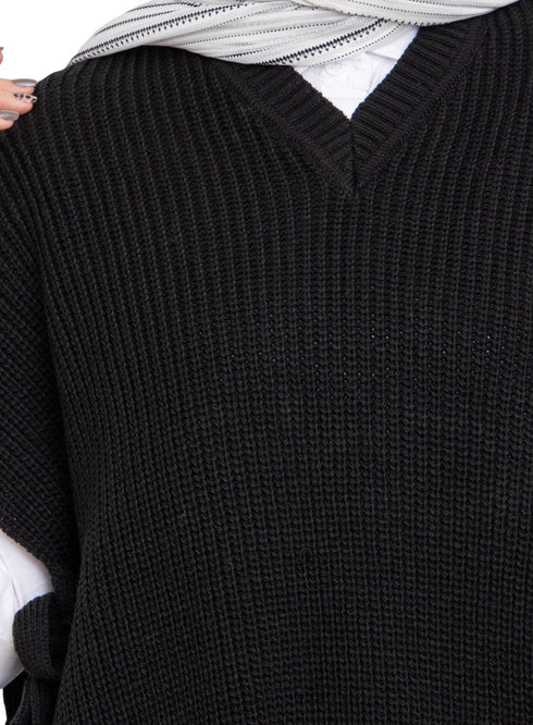 Black Cut Belt Pullover - Khotwh