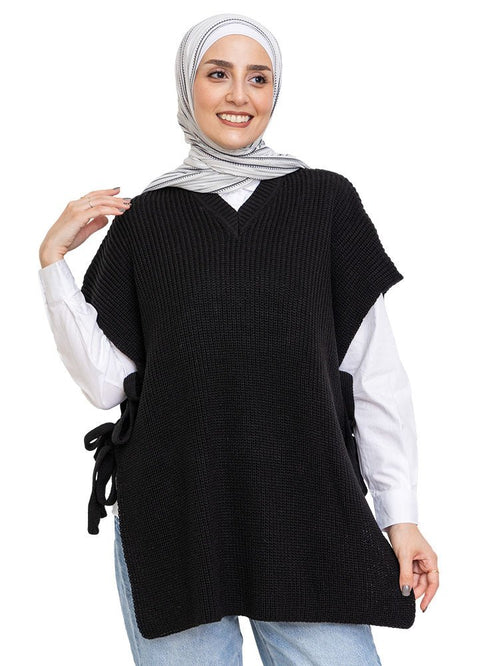 Black Cut Belt Pullover - Khotwh