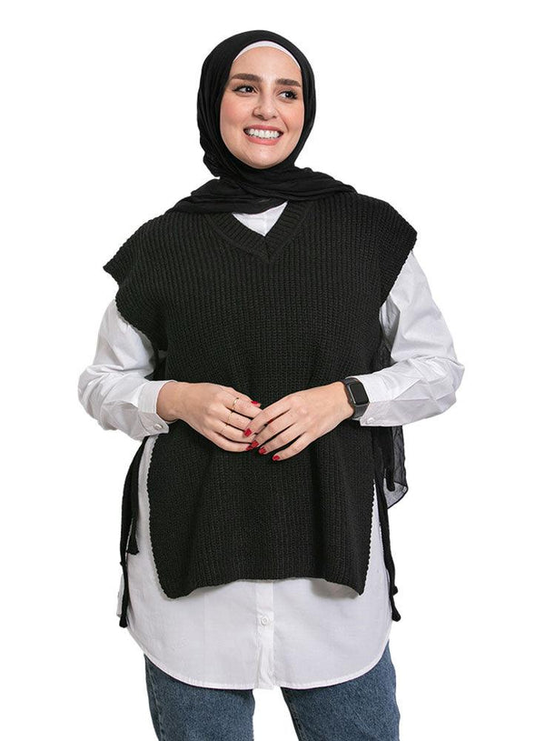 Black Cut Pelt Pullover - Khotwh