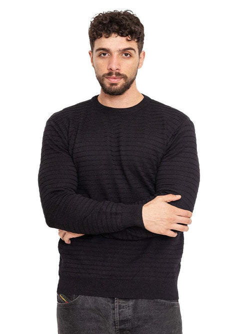 Black D - Round Striped Pullover - Khotwh