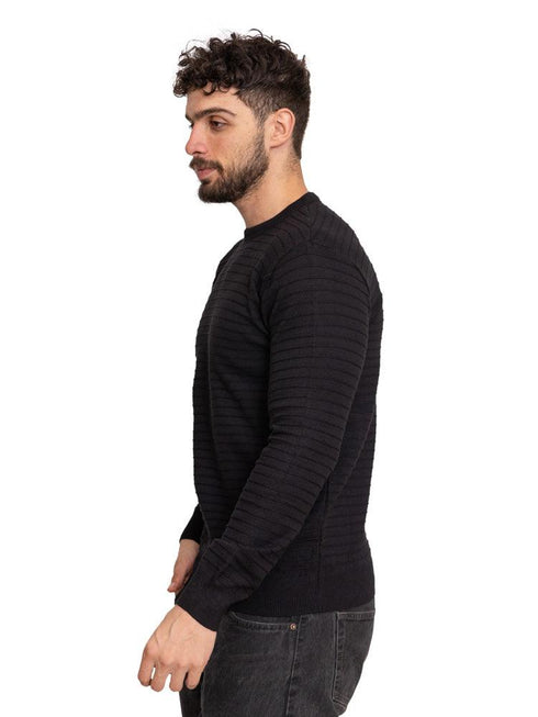 Black D - Round Striped Pullover - Khotwh