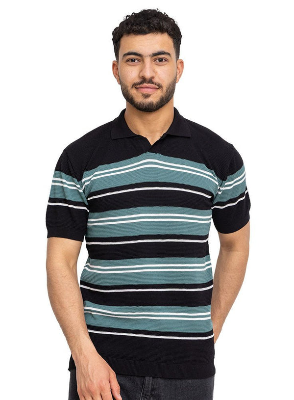 Black Design 01005Knit Polo Neck - T-Shirt - Khotwh